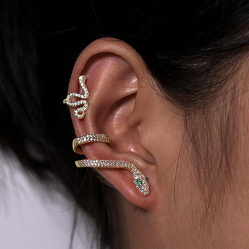 Artilady 2pcs set clip on earrings ear cuffs for women gold color snake CA stone accessorries charm earring daiiibabyyy
